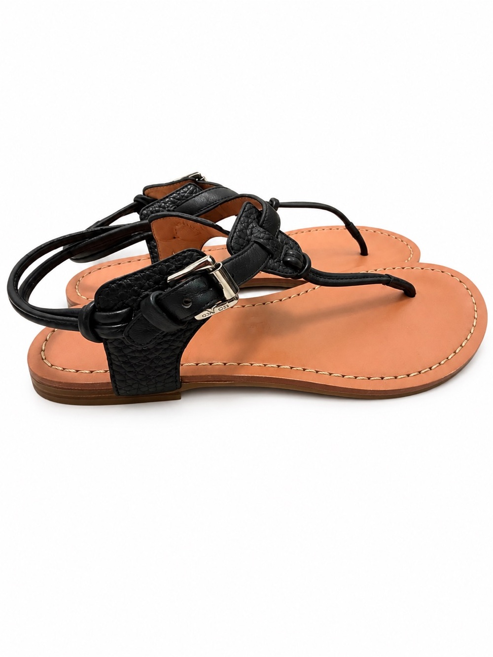Coach Clarison Black Leather Thong Ankle Strap Sandals Sz 7.5 2000s Y2K Vintage